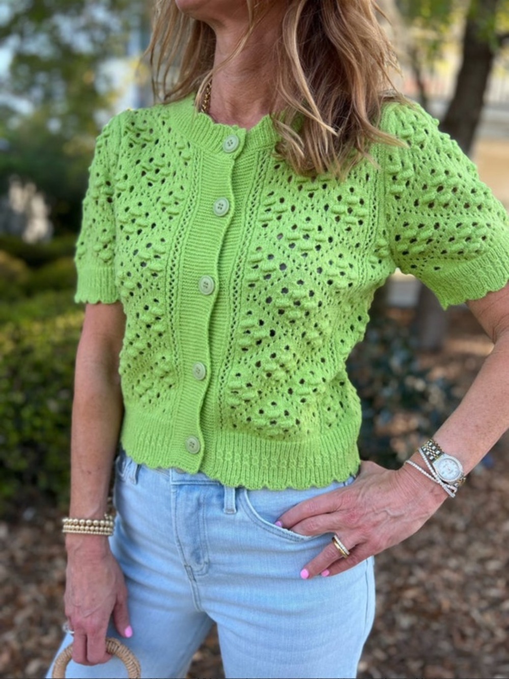 &Merci | Fiorella Pointelle Knit Short Sleeve Cardigan